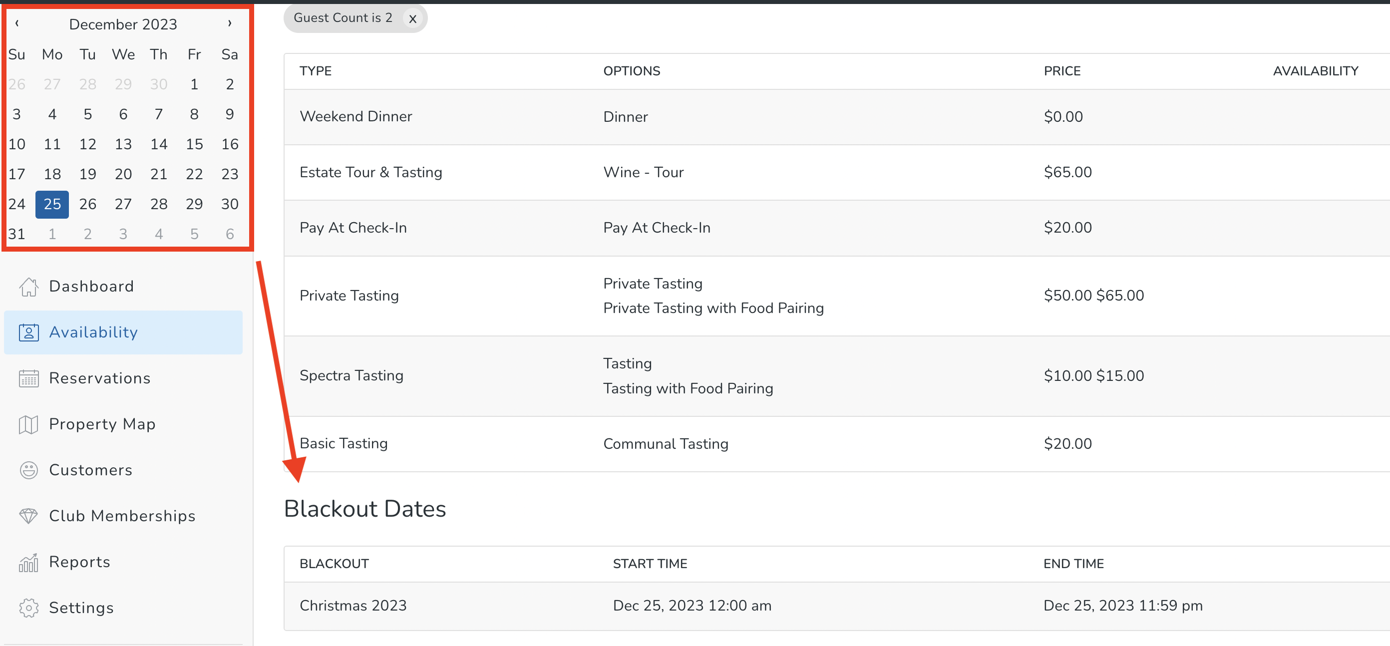 Entering Blackout Dates / Times for Reservations